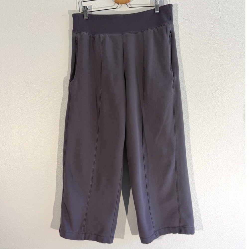 Athleta Retroplush Straight Leg Pants Fleece Zip Pockets Large Petite Sweatpants